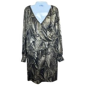 Antonio‎ Melani Jacynda Satin Asymmetrical Peplum Olive Jungle Print Dress SZ 4